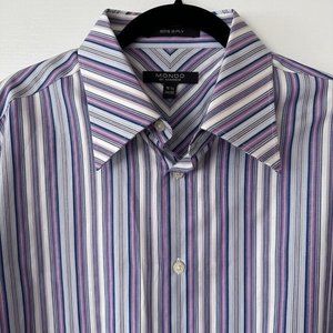 MONDO DI MARCO‎ 2-PLY PURPLE Stripe Long Sleeve Dress Shirt 16 1/2 34/35